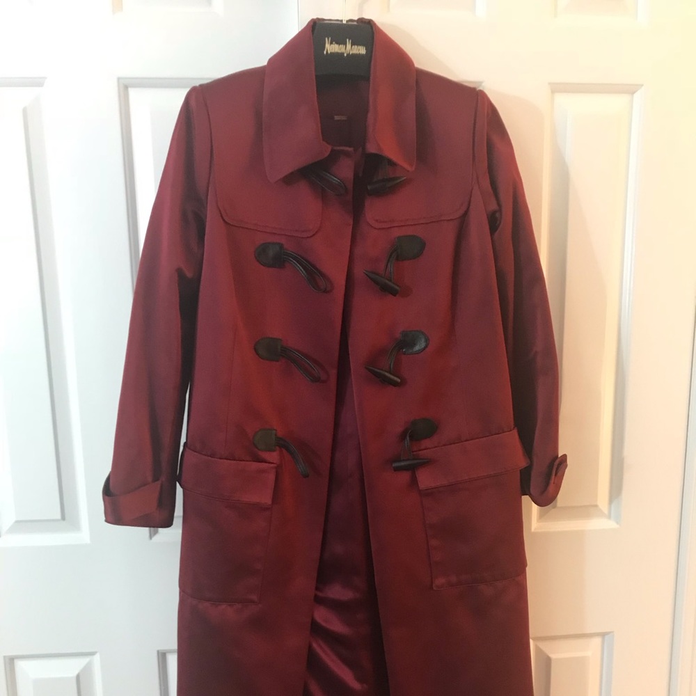 Adam Lippes deep red satin evening coat, NWT